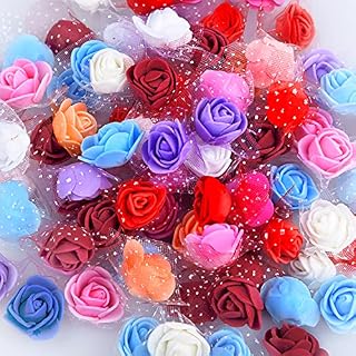 Euvoym 100 PCS Mixed Color Small PE Foam Rose Heads with Lace Edge Mini Foam Artificial Rose Flower Bouquet Wedding Decor for DIY Crafts Accessories Home Party Decoration (Mixed Color)
