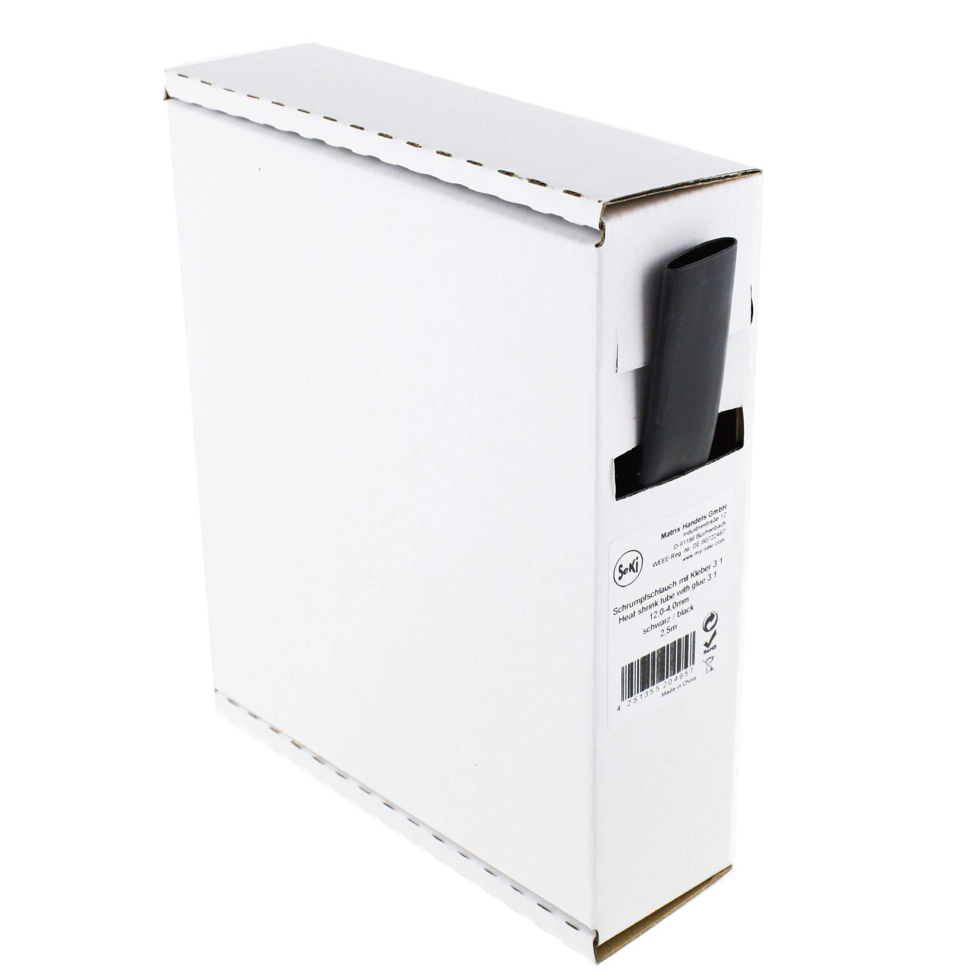 Schrumpfschlauch – Schrumpfschlauch schwarz 3:1 mit Kleber, 12,0-4,0 mm, 2,5 m, Spenderbox