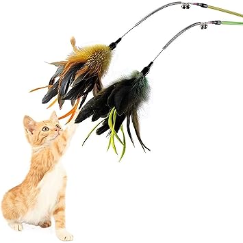 COZY PUPPIES Cat Spring Teaser Playing Stick and Feather Interactive Teasing Wand Toy (Length 62cm) (Pack of 1)