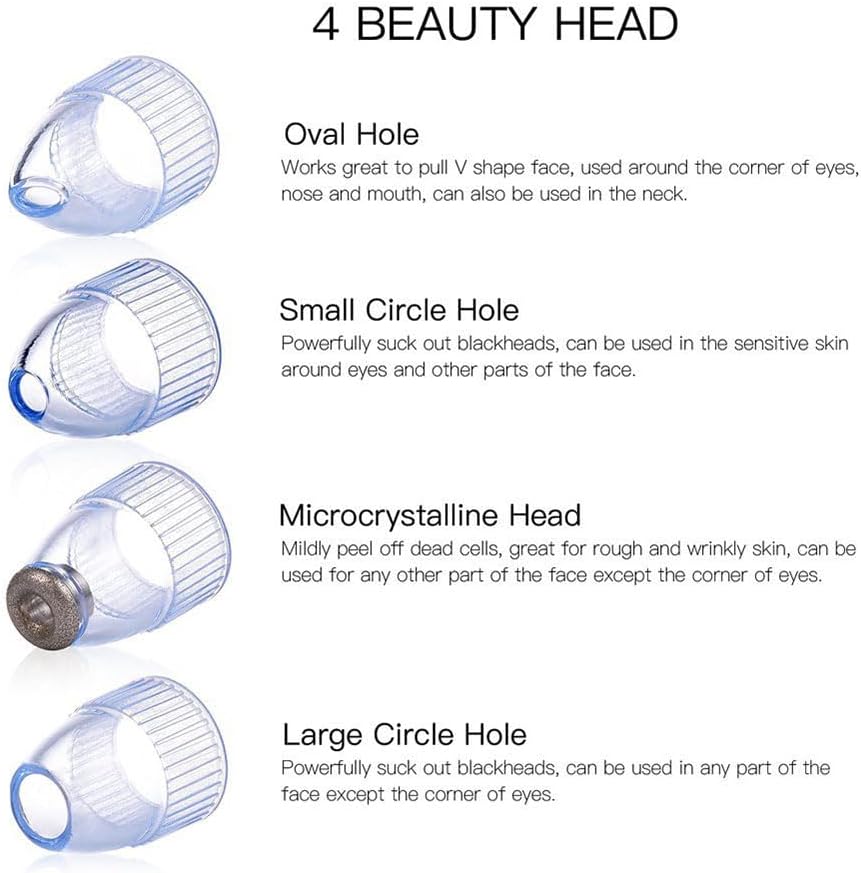 4-in-1 Microcrystalline Blackhead Remover Vacuum with Base - Adjustable Suction Pore Cleaner, Detachable Heads for Women and Men (White)