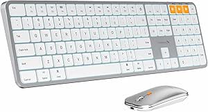 ProtoArc Backlit Bluetooth Keyboard and Mouse for Mac, KM100-A Multi-Device Wireless Keyboard Mouse for Mac, Full Size Rechargeable for MacBook Pro/Air, iPhone, iPad, White Silver