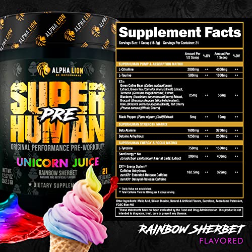 ALPHA LION Superhuman Pre Workout Powder, Beta Alanine, LTaurine & Tri
