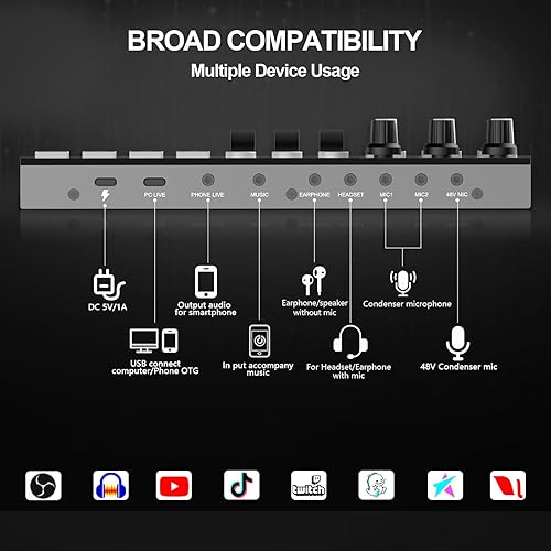 Miniatura 7 de Paquete de equipo de podcast, micrófono de condensador de 48 V con interfaz de audio de transmisión para grabación de podcasts, transmisión, juegos,