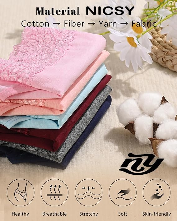 Image of NICSY Womens Underwear Cotton Bikini Panties Lace Soft Hipster Panty Ladies Stretch Full Girls Briefs (Multicolor)