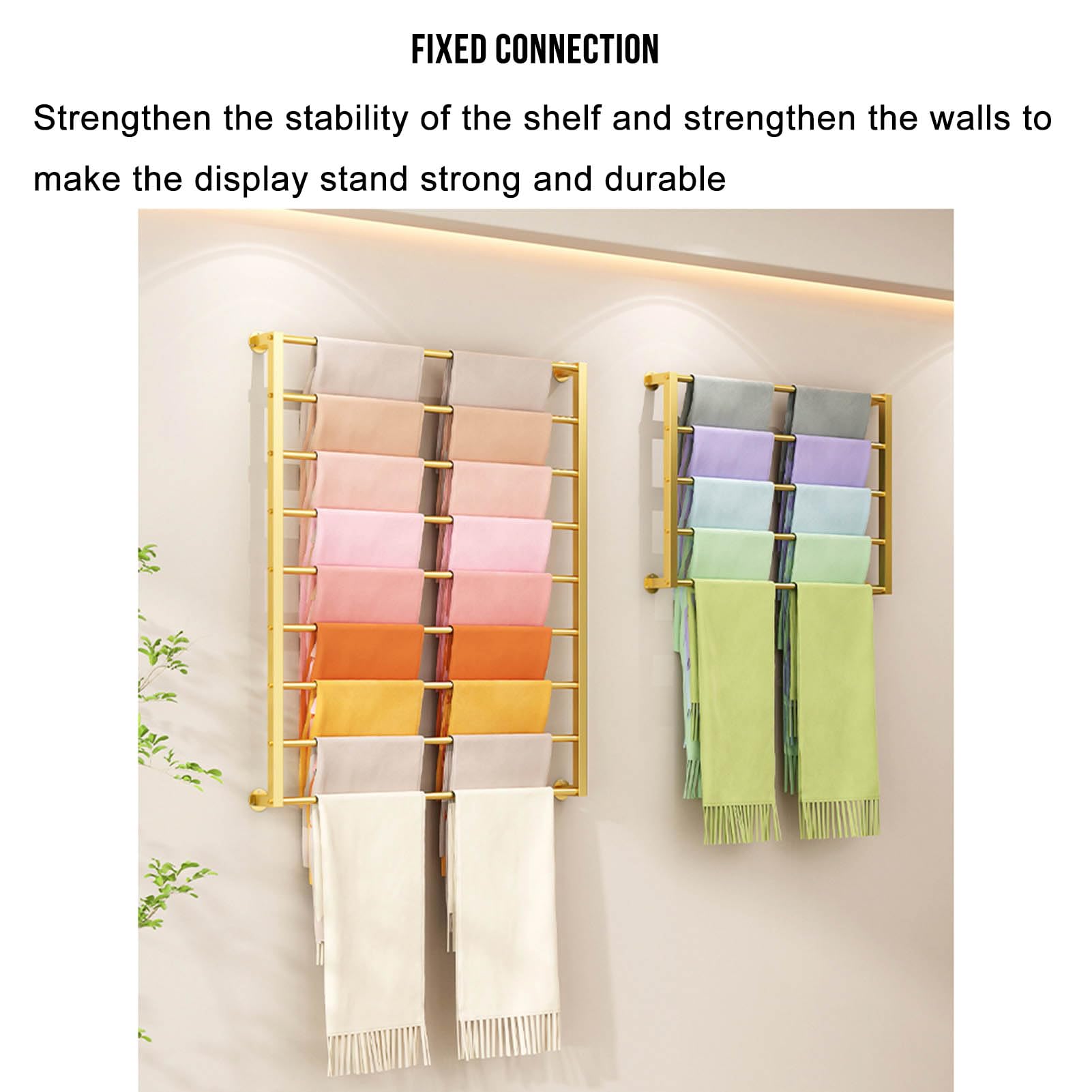 Estante de exhibición de corbata y bufanda de metal montado en la pared | Percha comercial para cinturones, chales, hiyabs | Organizador minorista para trajes, pantalones, corbatas, toallas y cintas