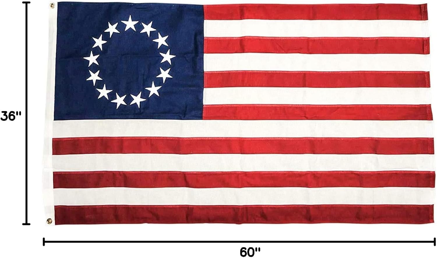DANF Betsy Ross Flag 3X5 Ft 210D Nylon - Embroidered Stars and Sewn Stripes - UV Protection 13 Stars 3 X 5 Foot Red White and Blue Historical Outdoor Flag