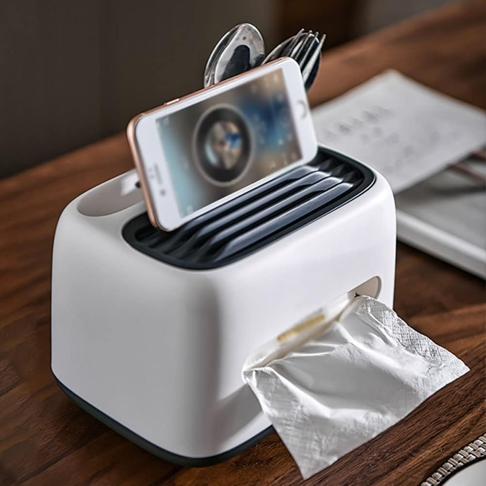 Reusable Napkin Organizer Multifunctional Desktop Remote Control Scissors Storage Boxes Bathroom Water-Proof Roll Paper Pumping Paper Holder (Color : Green) (Yellow) image 2