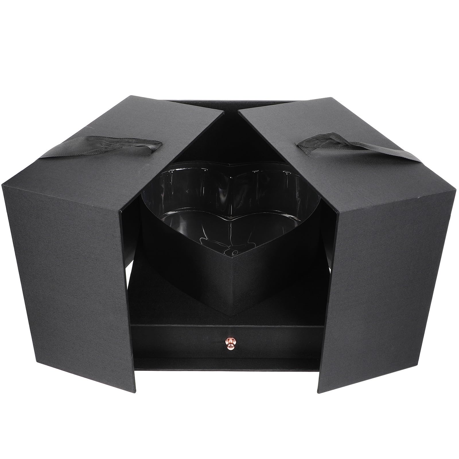 Scatola Regalo a Forma di Cuore, Flower Box per Fiori e Rossetto, Cartone e Tessuto, Nera, Riutilizzabile, per Compleanno e Altre Occasioni