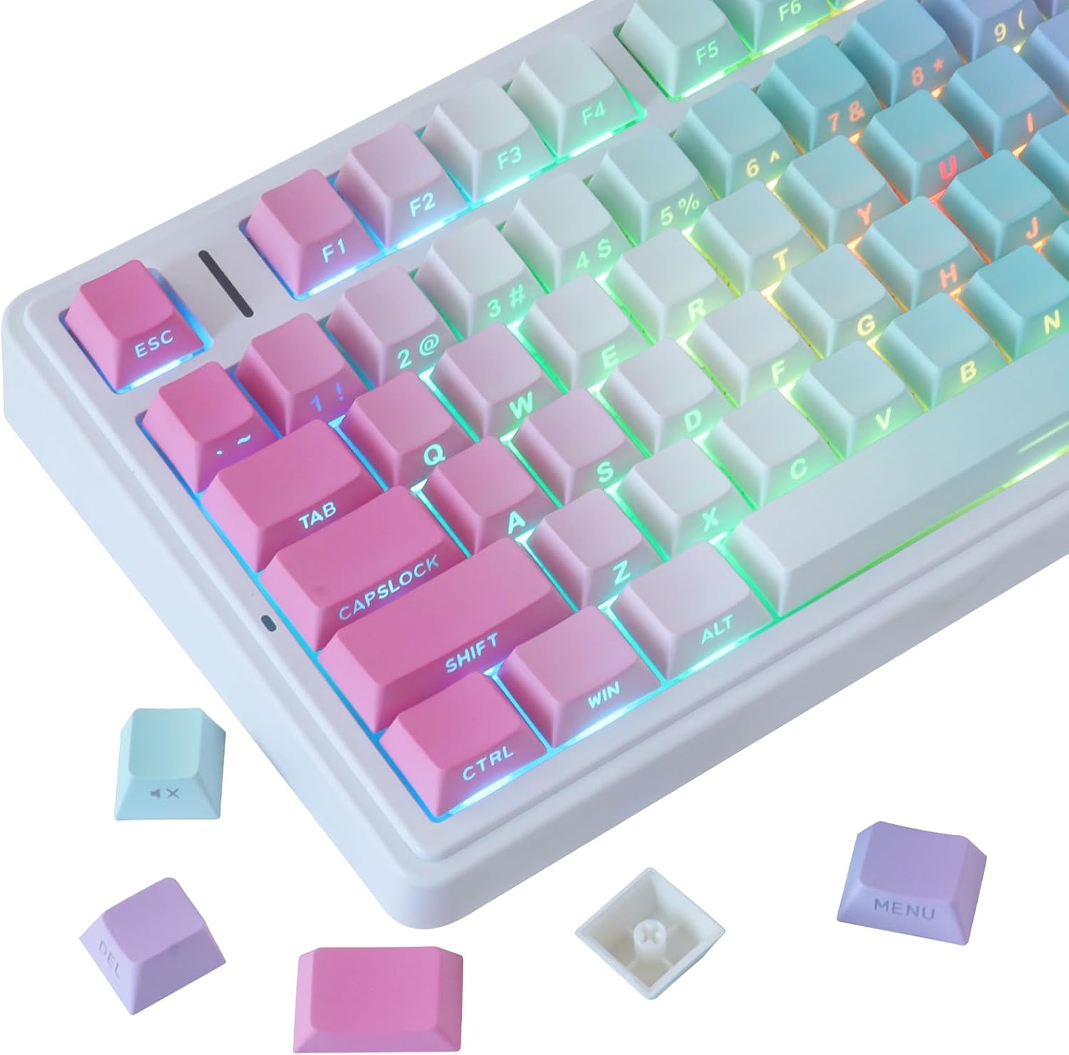 Y2K Aesthetic 133 Key PBT Keycap Set, Cherry Profile, Side-Legend Shine Through, Dye-Sublimation for 60%, 65%, 75%, 100% Cherry MX Mechanical Keyboard