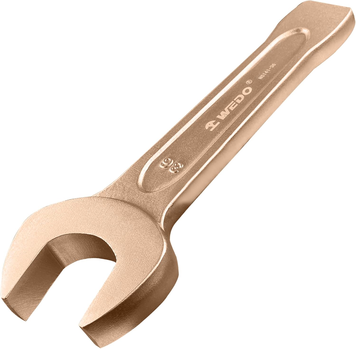 WEDO Non-Sparking Open End Striking Wrench,1-1/2 inch,Spark-free Safety Striking Spanner,Beryllium Copper,Length 220mm,Corrosion-resistance,Non-magnetic,DIN133,BAM & FM Certificate