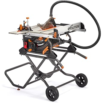 Evolution Power Tools R255TBLX+ Table Saw Multi-Material Saw Blade Cuts Wood Metal Plastic 45  Chamfer +/- 60  Mitre Angle 87 mm Cutting Depth 1800 W Motor