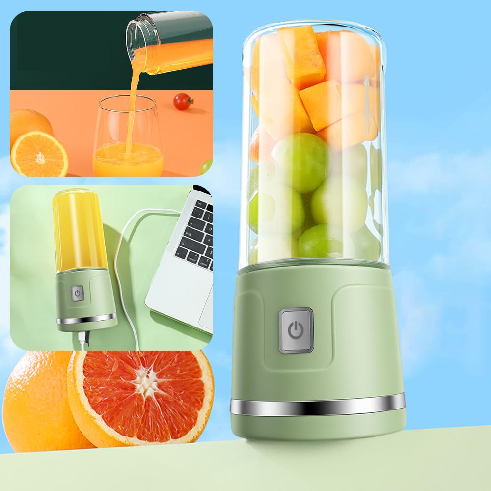 Frullatore per Frullati Portatile con Coperchio per Bicchiere, 450 ml, Ricaricabile via USB, 8 Lame, per Succhi, Frullati, Omogeneizzati, Viaggi, Palestra