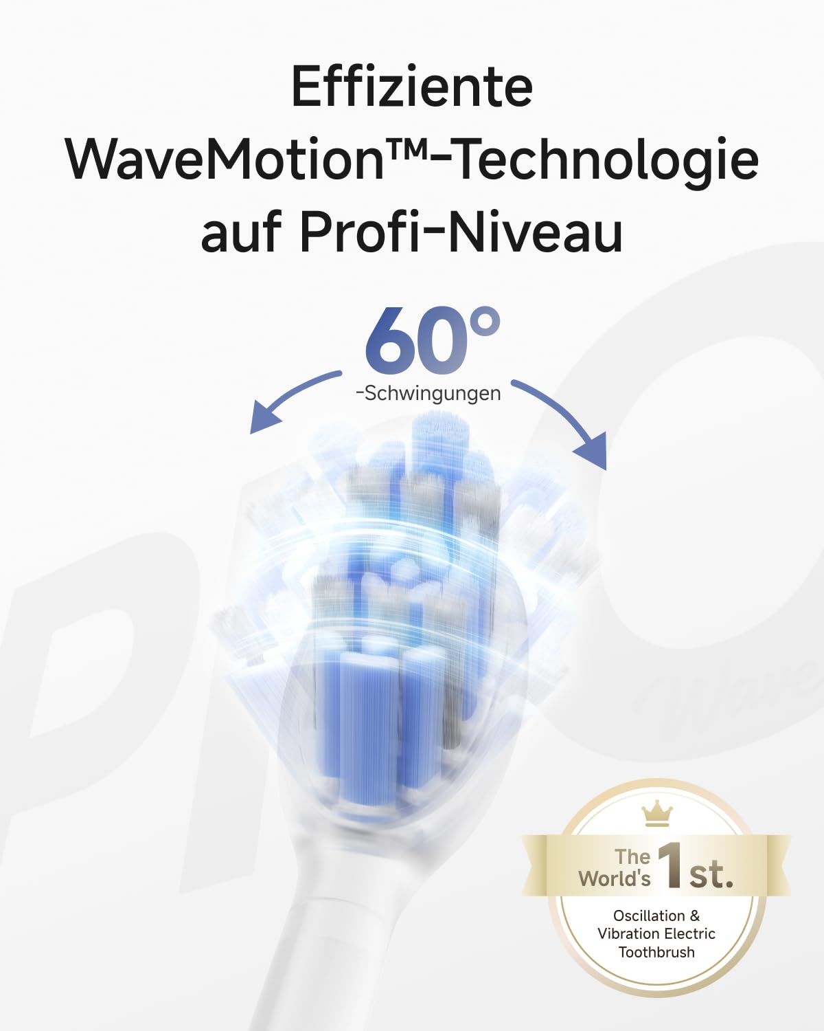 Laifen Wave Pro Elektrische Zahnbürste, 60° WaveMotion, 66.000 Vpm, Blau | 13x Plaque-Entfernung, 70 Tage Akku, smarter Drucksensor, App-Steuerung, 2 Modi mit 3 Stufen, IPX8, 2 Pro-Bürstenköpfe