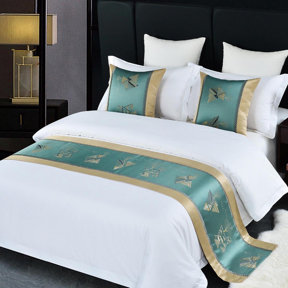 Caminador de cama geométrico colcha bufanda moderna verde para decoración de hogar y hotel