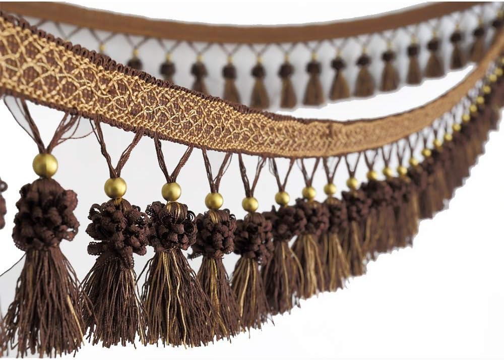 6yard Cloth Curtain Sewing Tassel Fringe Trim Bead Braided Accessories Home DIY Decoration Supplies T2849 (E Gold)