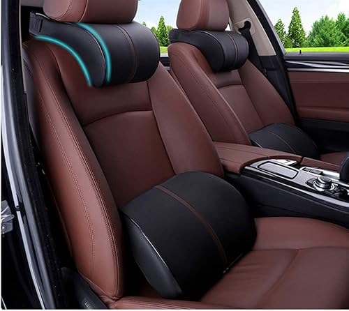 Miniatura 2 de ZHONGLI Almohada de cuello de coche Almohada de viaje de cuero PU para reposacabezas Soporte de cuello para asiento de coche (negro)