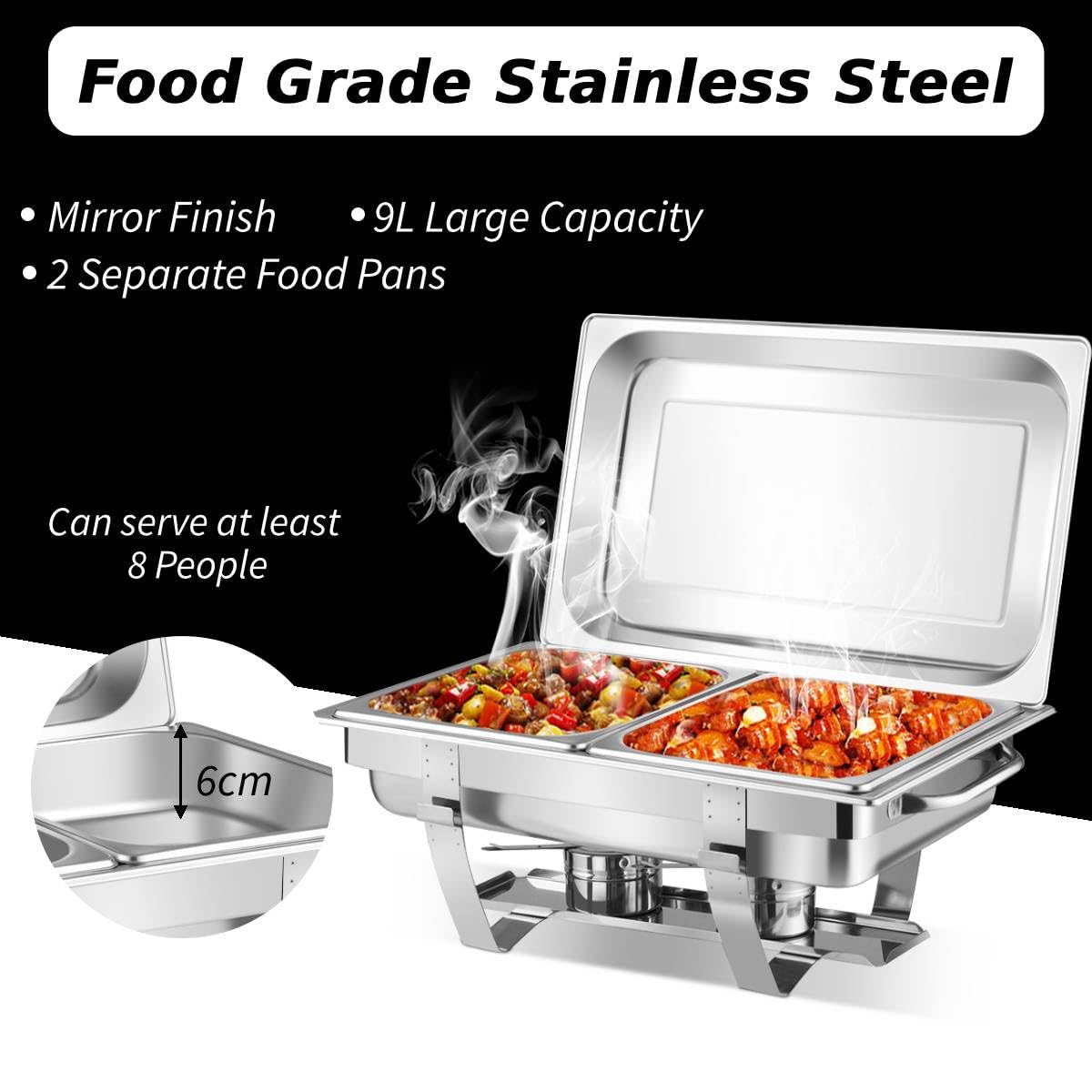 9L Acciaio Inox Rettangolari Catering Server, Chafing Dish Buffet Chafer Set in Acciaio Inox contelaio, Anti Scaldabagno Buffet Scaldabagno Scaldabagni, per Party, Feste, Matrimoni, Banchetti