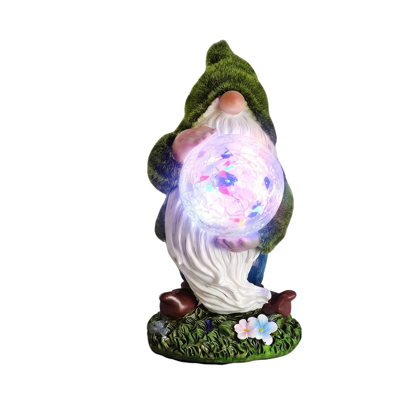 Cmtuuy Garden Gnomes Ornaments, Resin Flocked Gnome Statue with Solar Lights, Weatherproof Outdoor Sculptures for Lawn Patio Yard Decor, Garden Decorations & Gifts For Women (Style 4)