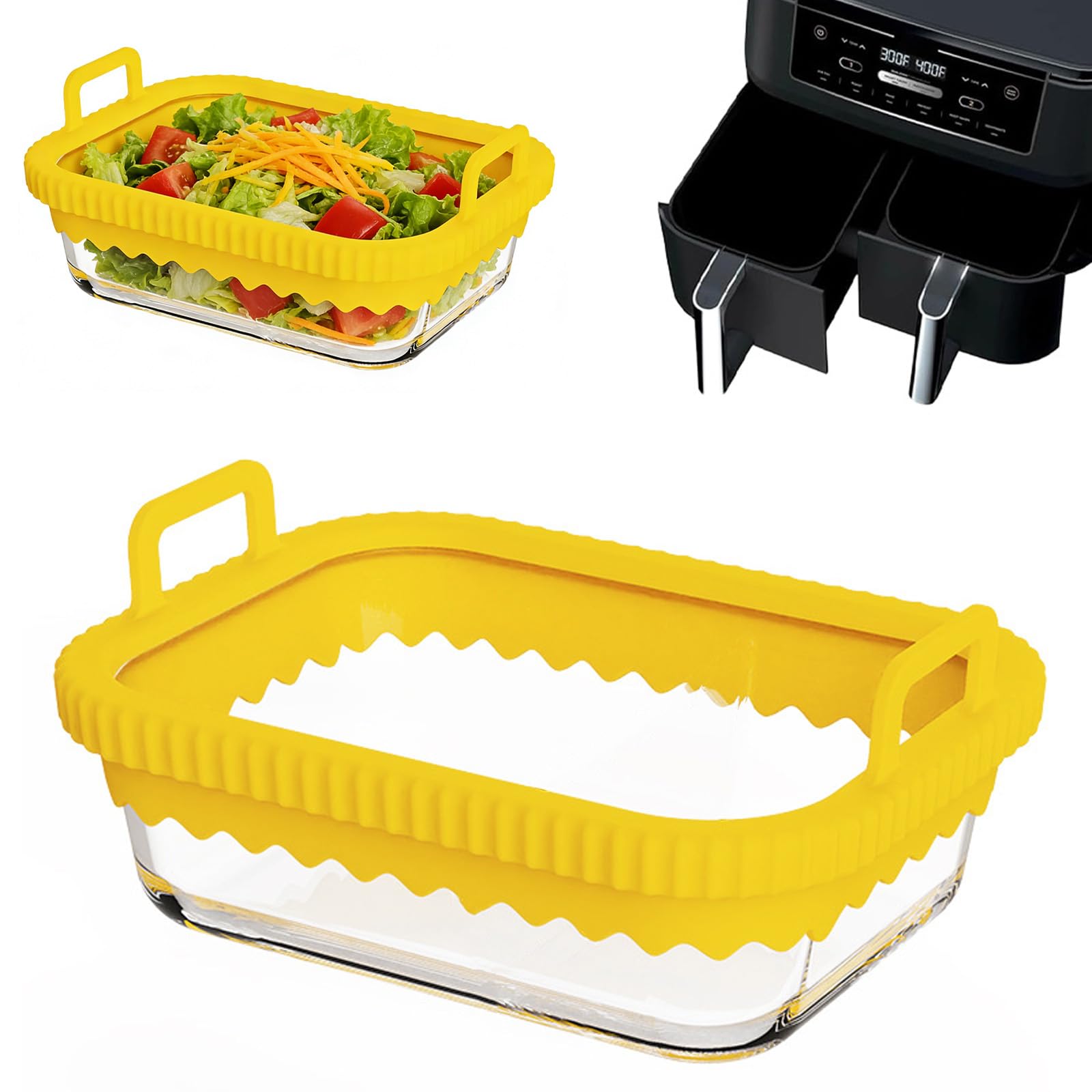 Cesta Cuadrada de Vidrio Transparente para Air Fryer,Fuente Horno Cristal 21x16x7 cm,Bol de Vidrio Transparente para Freidora de Aire,para Horno y Uso Doméstico en Cocina y Horneado