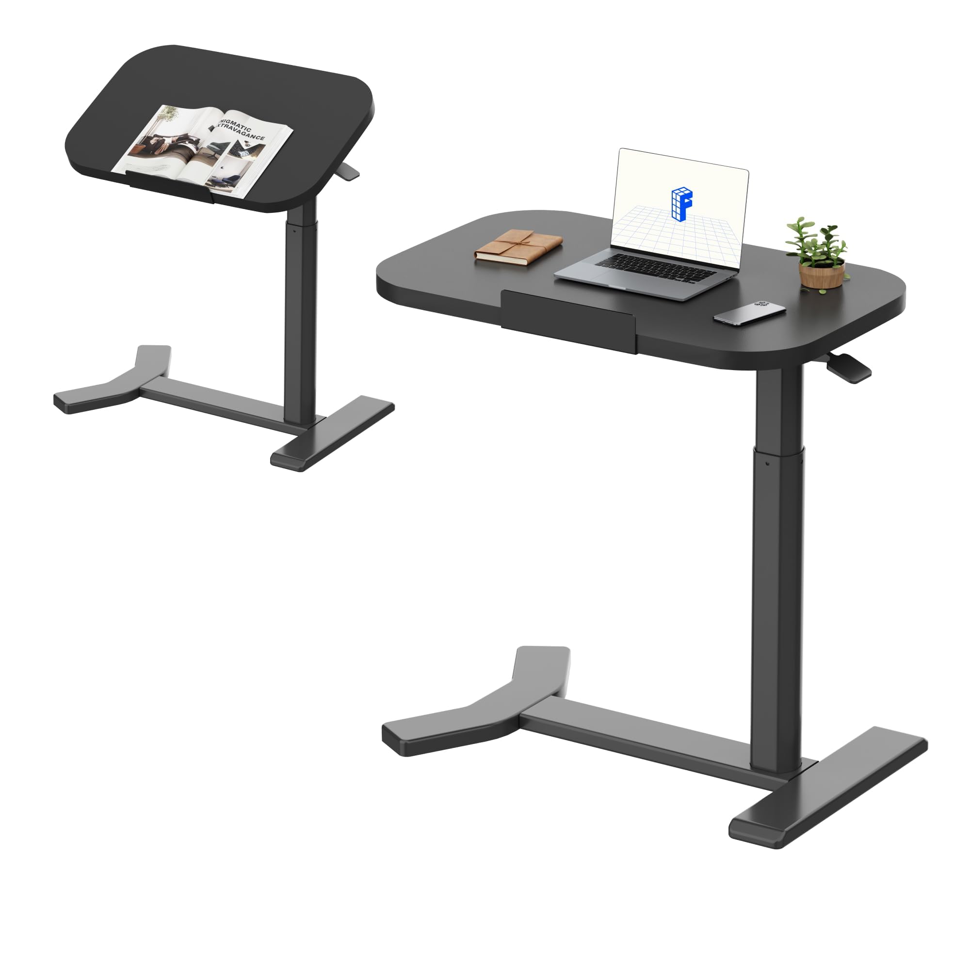 FLEXISPOT Overbed Table with Wheels, Adjustable Height Bedside Table, Rolling Laptop Desk for Bed Sofa, Small Standing Desk 60 x 40 cm, Mobile Computer Cart, H5 Black โ image 1