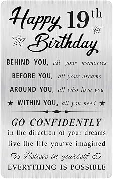 MOQIYXL Happy 19th Birthday Card For Men Women, Small Engraved Wallet Card For 19 Year Old Birthday Gifts
