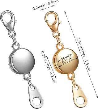 Hicarer 12 Pcs Magnetic Necklace Clasp Round Ends, Gold, Silver