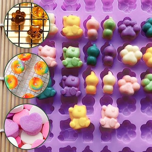 Miniatura 10 de Juego de 4 moldes de silicona para gomitas, moldes de caramelo con 2 cuentagotas para un relleno cómodo, juego de moldes de chocolate incluye moldes