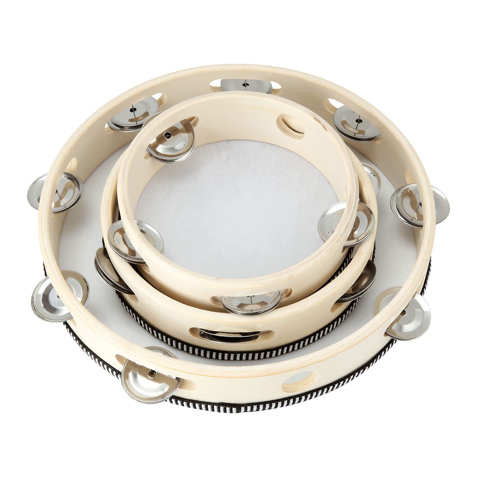 MIVIDE 3pcs Tambourin, Tambour à Main en Bois, Tambourin Instrument (6Pouces, 7Pouces et 10Pouces)