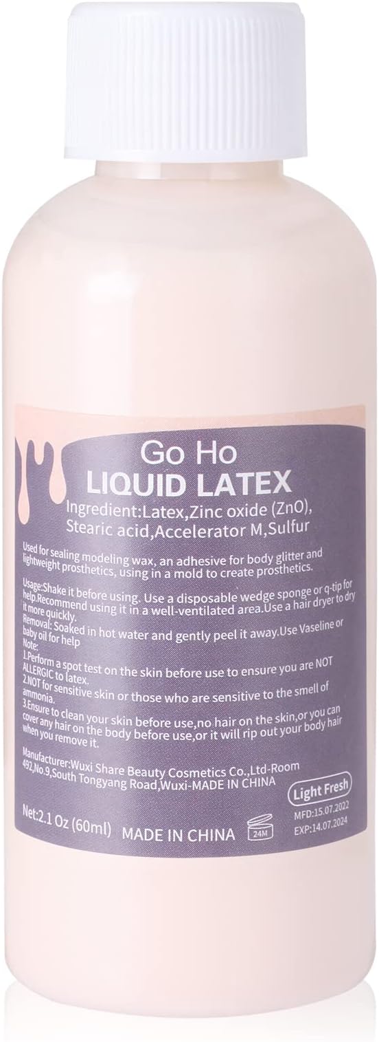 Go Ho Liquid Latex SFX Makeup(2 oz),Halloween Monster Zombie Costume Makeup,Quick Drying Multi-Purpose Liquid Face Paint for Scar Wound Peeling Skin Wrinkles Stipples Burns Blisters,Light Flesh