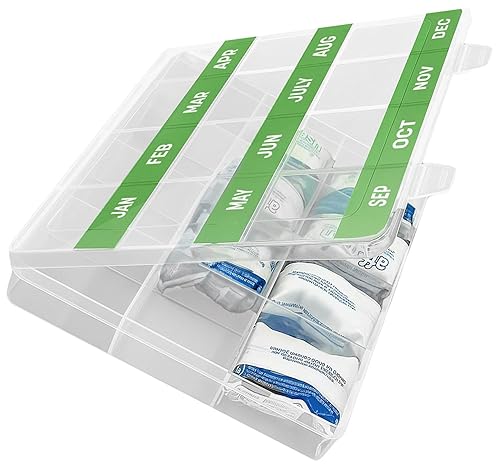 Monthly Reminder Organizer for Cleaning Tablets, 12 Labeled Compartments for