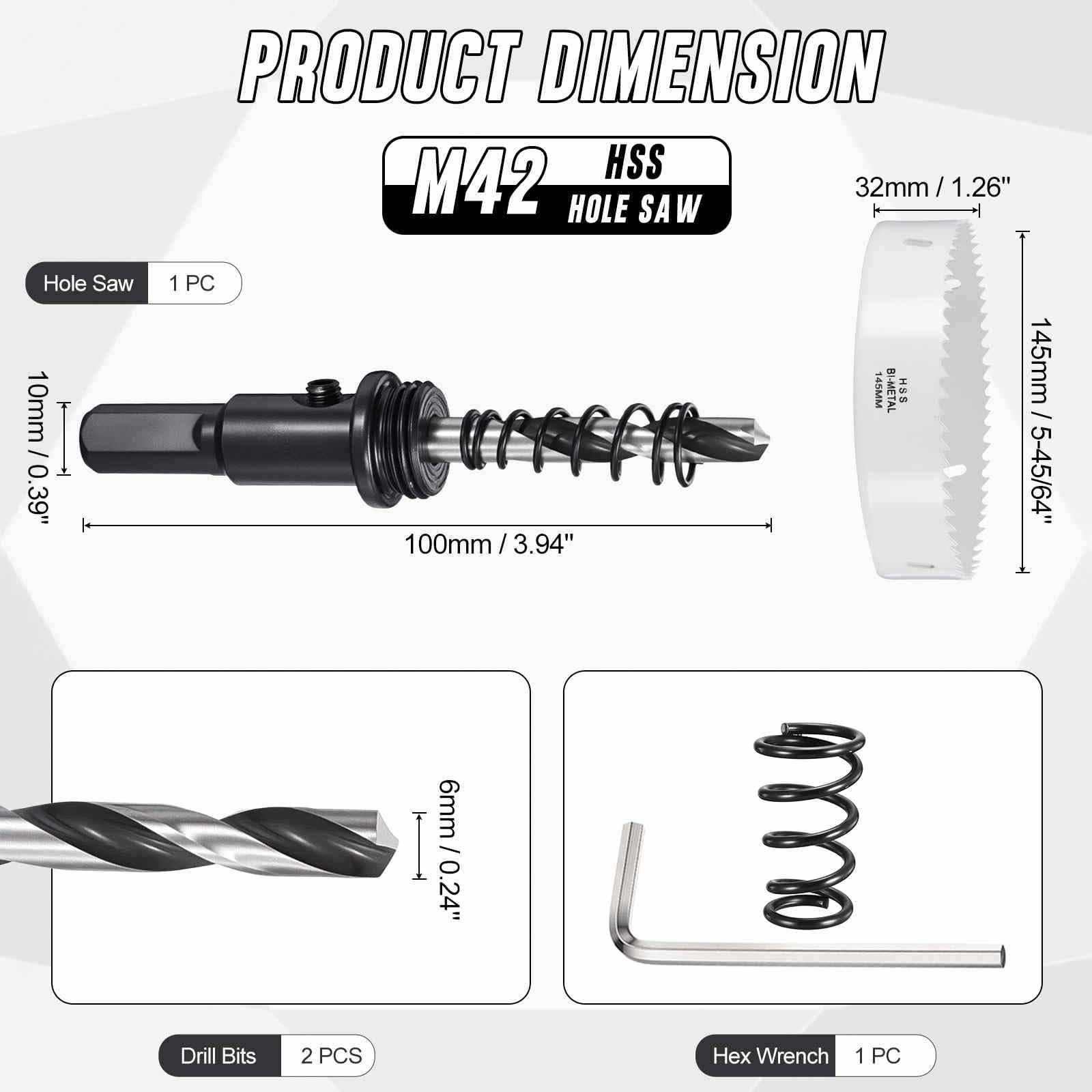 CoCud 5-45/64" (145mm) Hole Saw, M42 Bi-Metal Hex Shank Hole Cutters with 2pcs Drill Bit - Image 2