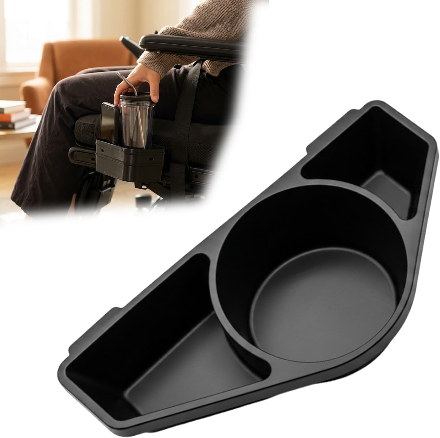Side Cup Holder Storage Compatible with PERMOBIL Wheelchairs，for Drinks, Phone, Essentials Eliminates Bending/Stretching