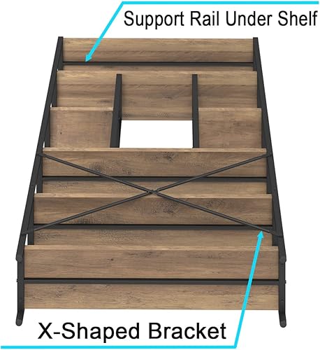 Miniatura 8 de LVB Estantería Industrial Alta Etagere, Estantería Moderna de Madera Grande Abierta de 6 Niveles, Organizador de Estantería de Libros de Metal Ancho