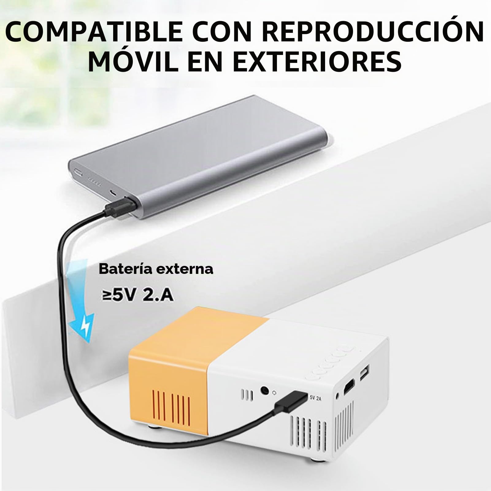 Mini Proyector, Proyector Portátil de 1080p, Proyector de Películas de Brillo de 6000lm, Manual de Corrección Automática de Foco 100 '' Proyector Al Aire Libre Compatible para