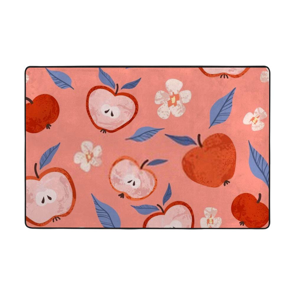 Grand tapis pommes abstraites rose Ruchen en velours corail de 183×122cm
