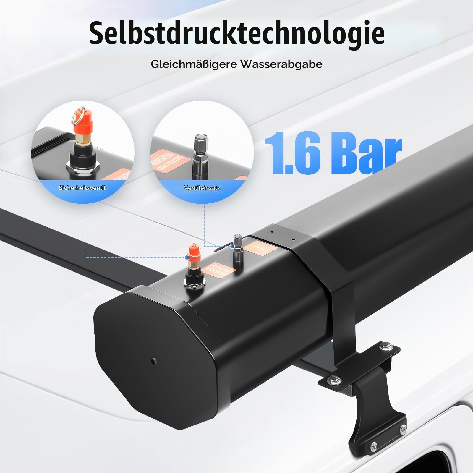 Dachgepäckträger-Wassertank Wasserspeicher mit 30L Solar-Duschtank & Druckpumpe (1.6 bar), Campingdusche Camping Dusche Outdoor für Kofferräume Überrollbügel Querträger
