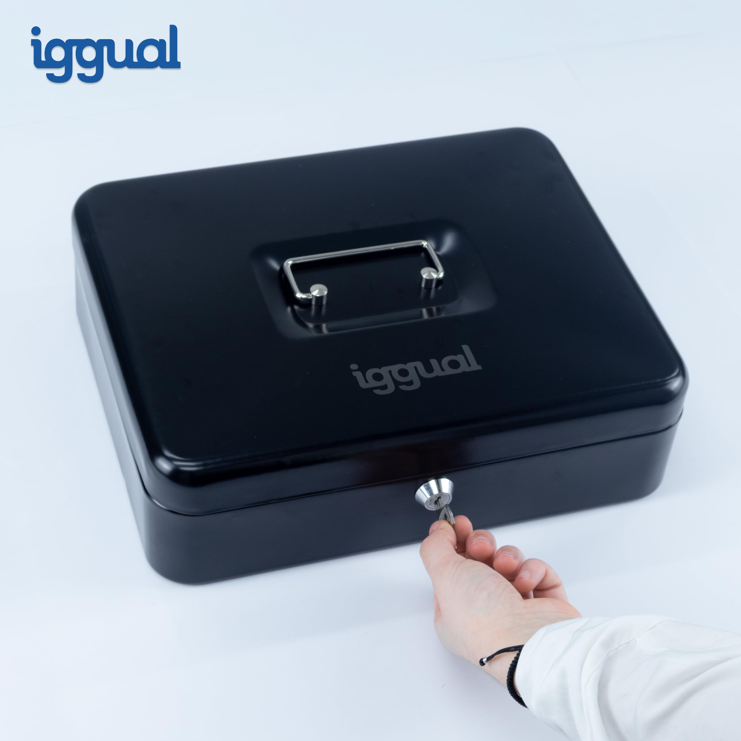 iggual Caja de Efectivo con 2 Llaves, Bandeja Organizador, Negro