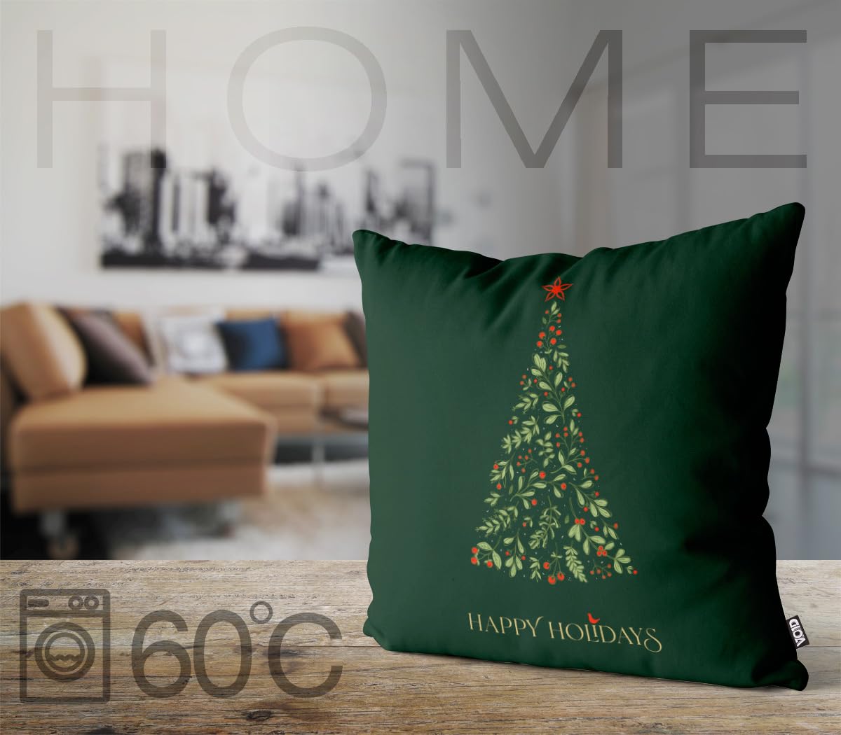 VOID Fêtes Sapin de Noël Housse de coussin en polyester imperméable pour l'extérieur et l'intérieur Dimensions du coussin : 60 x 60 cm