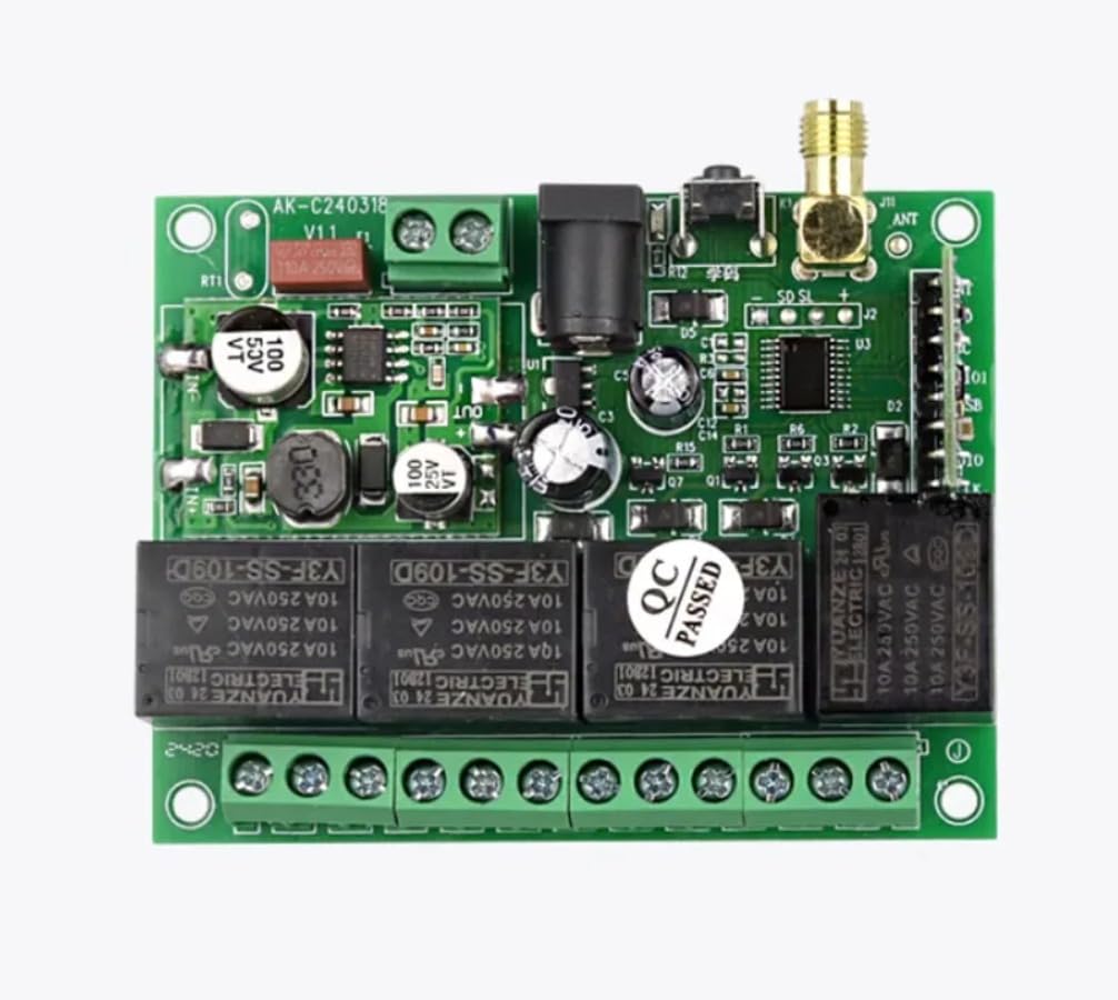 Receptor inalámbrico impermeable de 4 canales con mando a distancia | DC 12 V/24 V/36 V | Interruptor de relé FM 433 MHz con antena de ventosa | 20 – 200 m de alcance (2RF)