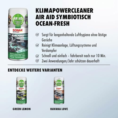 SONAX KlimaPowerCleaner AirAid symbiotisch Ocean-Fresh (100 ml) sorgt schnell und einfach für langanhaltende...