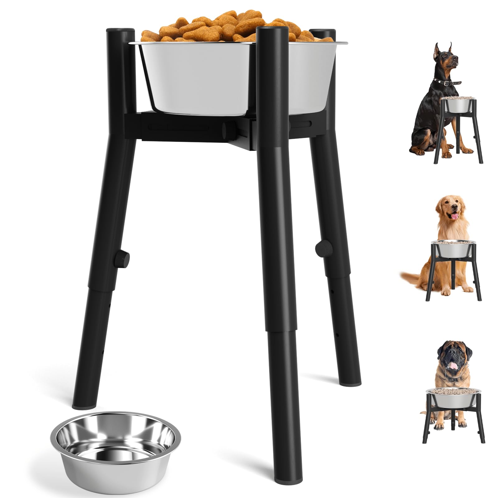 SHAINFUN Raised Dog Bowl Stand with Dog Bowls for Medium & Large & Extra Large Dogs, (61 OZ) Metal Tall Dog Food Stand, Adjustable Wide 7-10.7" Heights 9.8-13.4"(with Dog Bowl) — image 1
