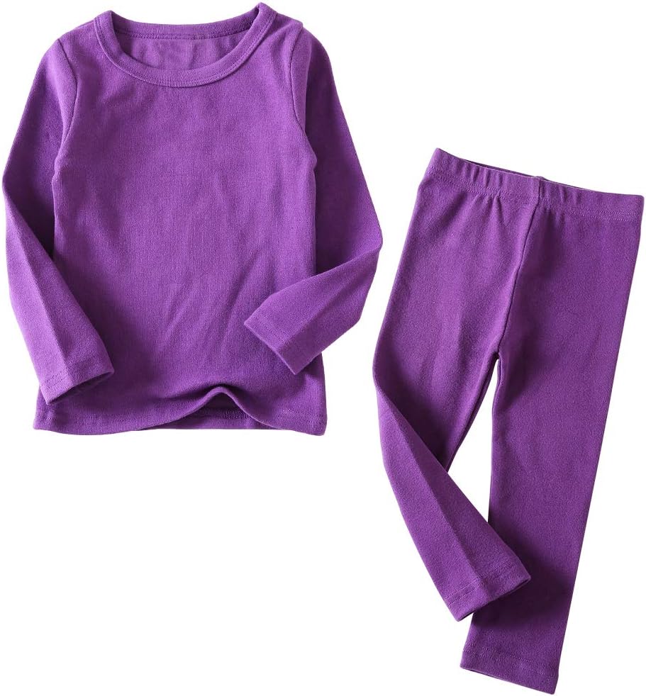 KISBINI Toddler Girls Boys Pajamas Cotton Thermal Underwear Basic Solid Sleepwear Soft Long Sleeve Pjs 2pcs Set