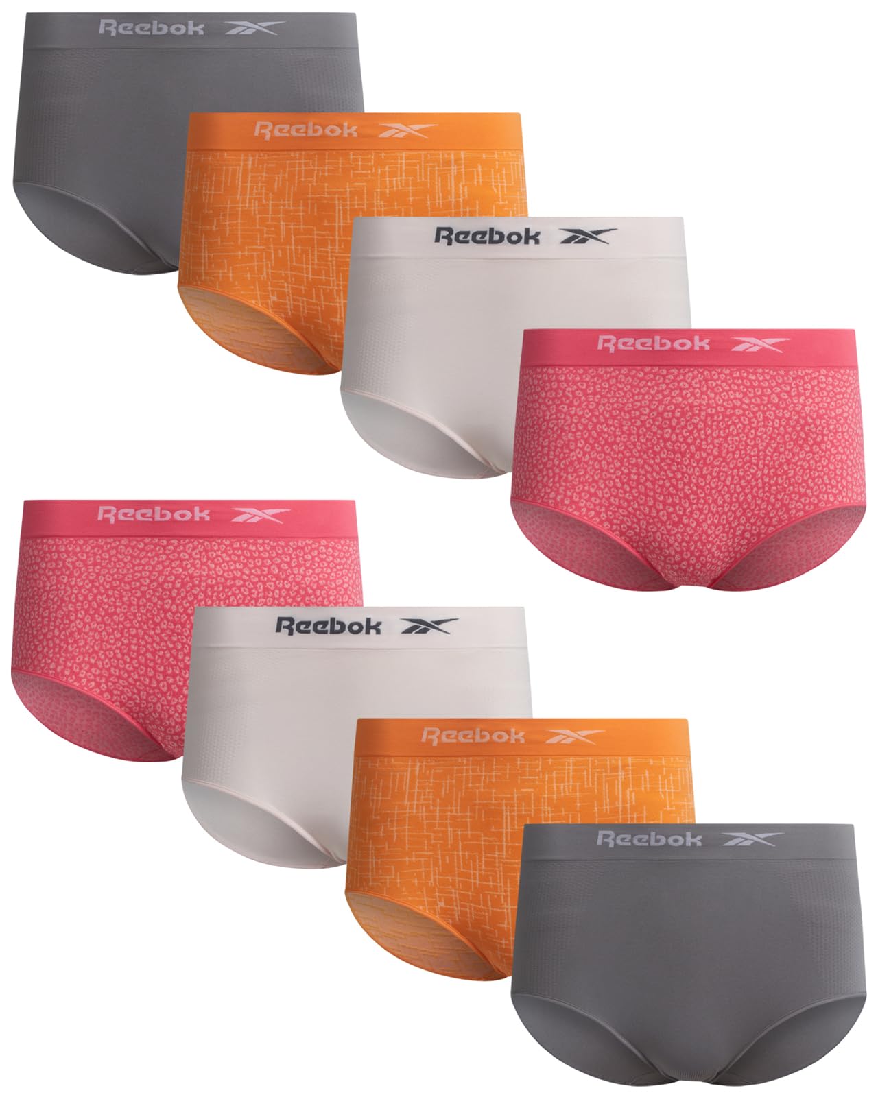Reebok Womens Briefs - 8 Pack Stretch Comfort High Rise, Tag-Free Seamless | Soft Flexible Feel Moves with Your Day, Clean Barely-There Fit Helps Reduce Visible Lines Under Fitted Clothes