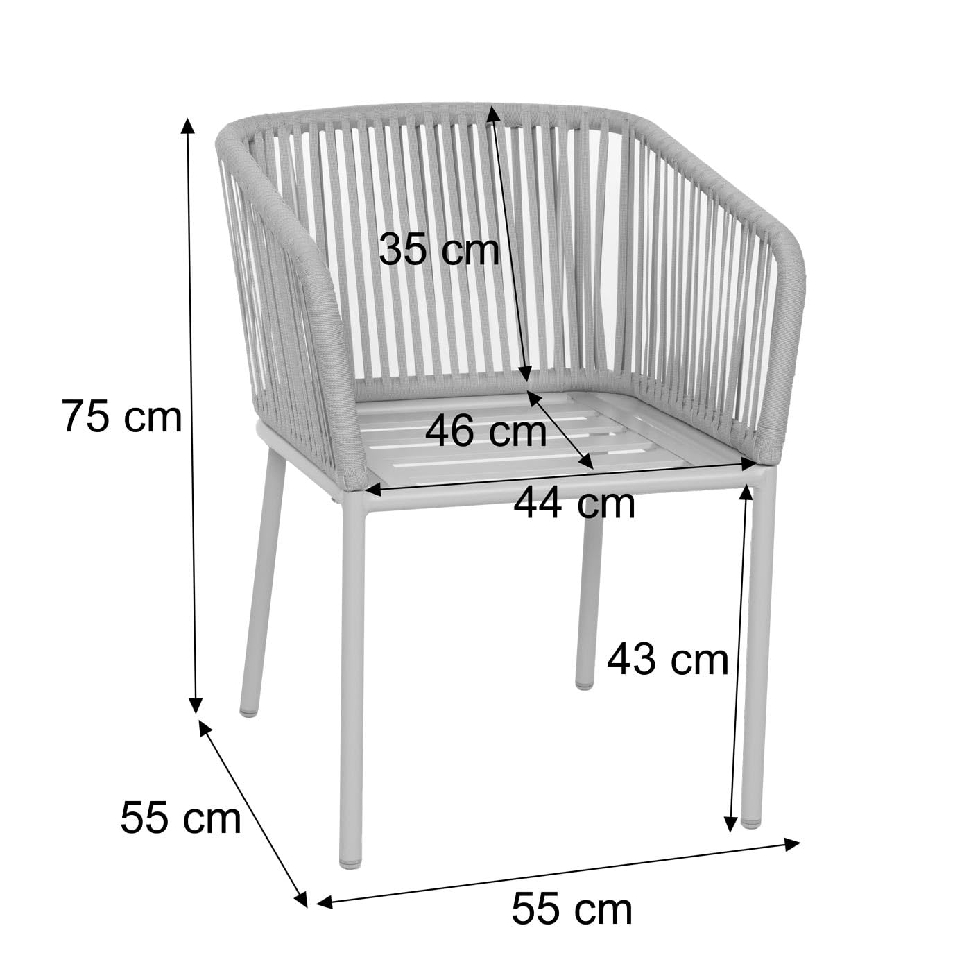 Mendler Set di 2 sedie da giardino HWC-N41, poltrona da esterno, in alluminio intreccio corda - avorio cuscini avorio