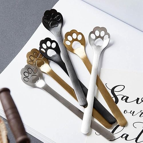 Miniatura 6 de Cuchara de pata de perrogato Cuchara de café de acero inoxidable Cuchara de postre Cuchara para revolver cucharaditas de vajilla Cucharas para