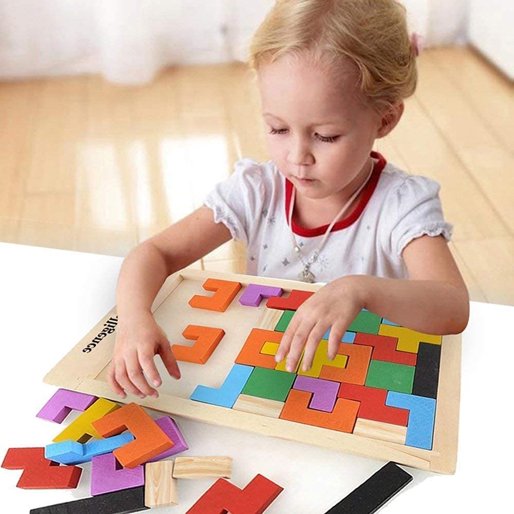 KRIDEZ Mini Travel Puzzles for Kids, Wood Intelligence Brain Games Building Blocks Teasers Educational Toy, Childrens Board Game 40 Pcs Puzzle Indoor | Outdoor Ages 3+ Year Boys Girls (Multicolor) 1