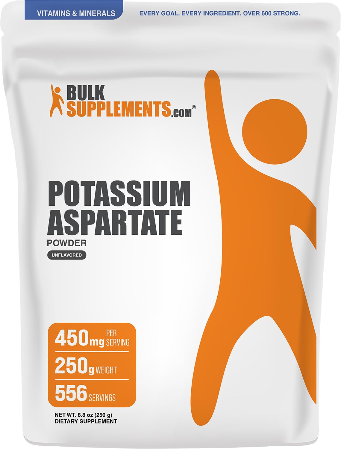 BulkSupplements.com Potassium Aspartate Powder - Mineral Supplement, for Hydration Support - Gluten Free, 450mg (98mg Potassium) per Serving, 250g (8.8 oz) (Pack of 1) 8.82 Ounce (Pack of 1)