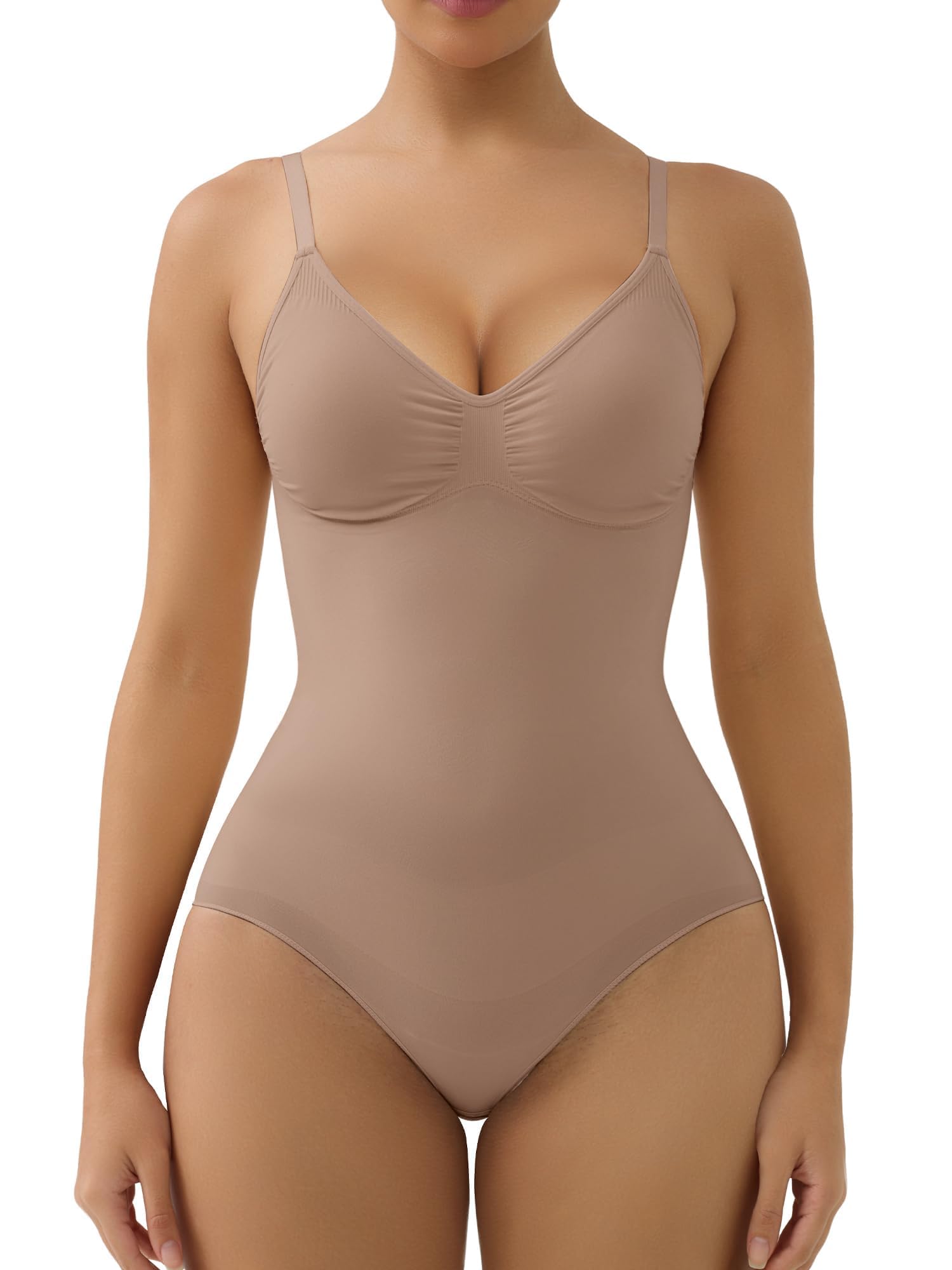SHAPERX Body Shaper for Women Tummy Control Shapewear Seamless Sculpting Bodysuit with Removable Pads