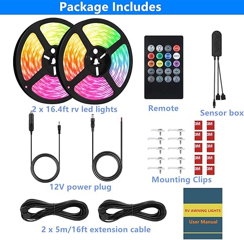 Miniatura 2 de Luces para toldo de autocaravana, kit de luces LED subterráneas de 33 pies, 12 V, luces de neón multicolor para exteriores para cámper, autocaravana