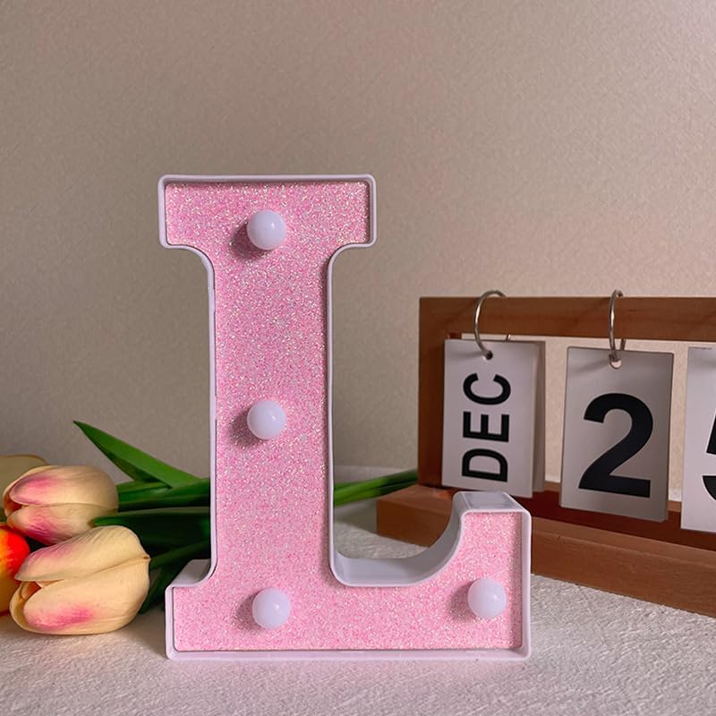 [8.85 * 7 * 1.77 inch] Shiny Pink LED Lighted Letter Light, Battery Powered English Alphabet, Warm Glow, Great For Proposal, Wedding Decor, Restaurant Decoration (Pink, L)